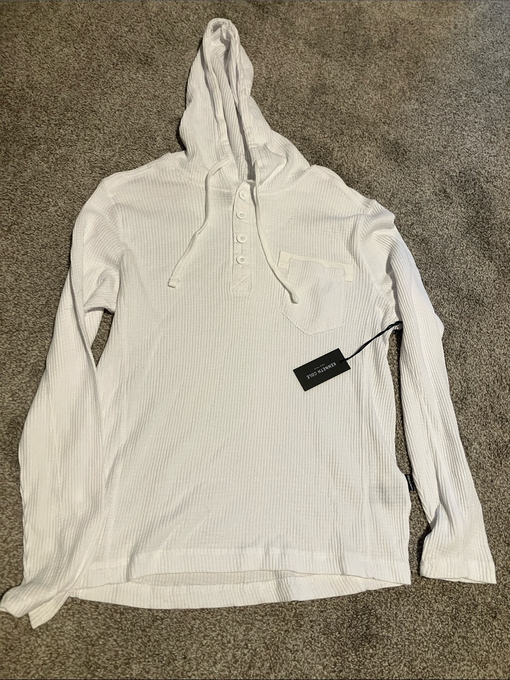 NWT KENNETH COLE NEW YORK WHITE WAFFLE KNIT HOODIE UNISEX SIZE S